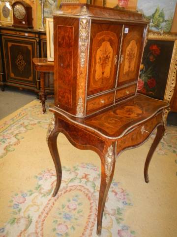 A French marquetry inlaid ladies writing desk with pull out slope. COLLECT ONLY. - Image 2 of 5