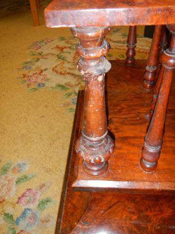 A Victorian burr walnut canterbury-whatnot in need of restoration, COLLECT ONLY. - Image 6 of 6