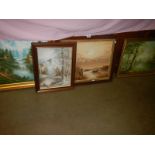 Four oil on canvas rural scenes, COLLECT ONLY.