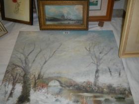 An unframed oil on board rural scene and a framed oil on board nautical scene, COLLECT ONLY.