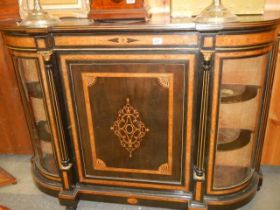 A Victorian mahogany inlaid credenza complete with key. COLLECT ONLY.