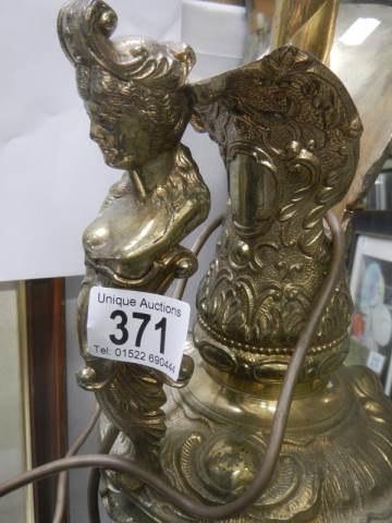 A tall spelter ewer with cherub handles converted in to a lamp, COLLECT ONLY. - Image 3 of 4