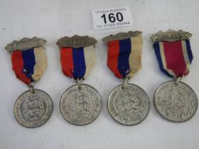 Four County Council of Dorset 'For Unbroken Attendance' medals, 1914, 1915 and 2 x 1917.