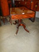 A Victorian single pedestal mahogany Pembroke table with one drawer and brass castors, COLLECT ONLY.