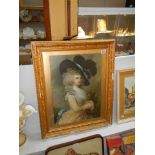 A gilt framed engraving featuring an Edwardian lady, COLLECT ONLY.