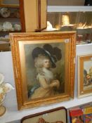 A gilt framed engraving featuring an Edwardian lady, COLLECT ONLY.
