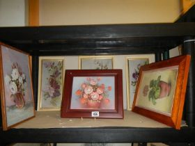 Six assorted floral watercolours and prints, COLLECT ONLY.