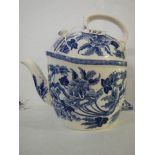 An Unusual Wedgwood blue and white peony pattern 'Tipsy' teapot. Chip on lid rim