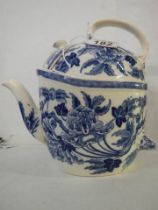 An Unusual Wedgwood blue and white peony pattern 'Tipsy' teapot. Chip on lid rim