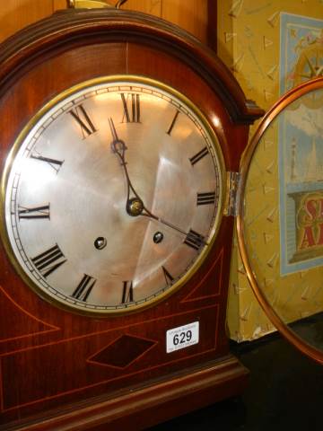 A Victorian mahogany cased bracket clock with silvered dial, in working order, COLLECT ONLY. - Image 2 of 4