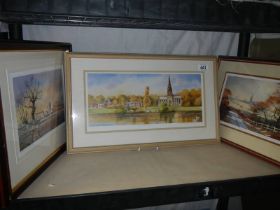 Three good framed and glazed prints featuring churches. COLLECT ONLY.