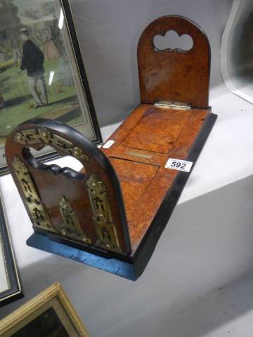 A late Victorian figured walnut adjustable book stand with brass fittings. - Image 3 of 3