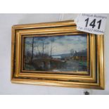 A Robert Hughes miniature oil painting 'Moonlight on the River'.