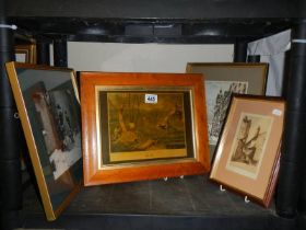 Four framed and glazed prints including street scenes, 'The waters' etc., COLLECT ONLY.