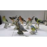 Nine fine porcelain birds including German examples.
