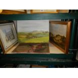 Two oils on canvas, an oil on board and a framed & glazed watercolour rural scenes, COLLECT ONLY.