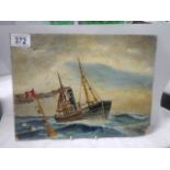 An early signed painting on board featuring a fishing boat.
