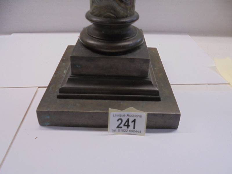 A Victorian Corinthian column oil lamp base with marblesque column, Hinks/Messenger font thread. - Image 2 of 5