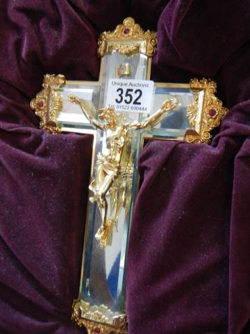 A boxed bevelled glass and gilt Crucifix. - Image 2 of 2