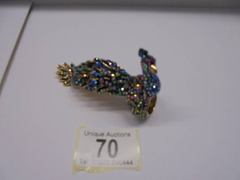 A stunning Butler & Wilson 3D peacock yellow metal ring set multicoloured crystals, 9cm long - Image 2 of 4