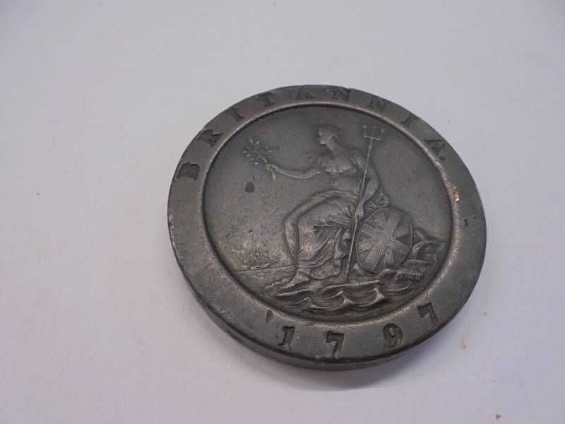 A 1797 King George III cartwheel two pence coin, very fine, (2 ounces of copper). - Image 2 of 2