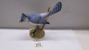 A signed fine bone china blue jay (tail repaired).