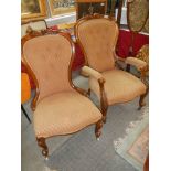 A pair of mahogany framed ladies and gentleman's chairs, COLLECT ONLY.