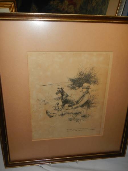Two framed and glazed pencil drawings, 'Otter Hunting' and 'The Black Bitch', COLLECT ONLY. - Image 3 of 4