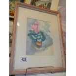A framed and glazed painting signed Gertrude White. COLLECT ONLY.