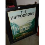 A 1990'S double sided hand painted pictorial pub sign 'The Hippodrome' 93 x 93 cm, COLLECT ONLY.