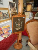 A late Victorian pole screen with embroidered panel. COLLECT ONLY.