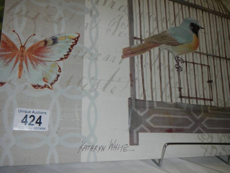 A bird painting on canvas featuring a bird signed Kathryn White. COLLECT ONLY. - Image 2 of 2