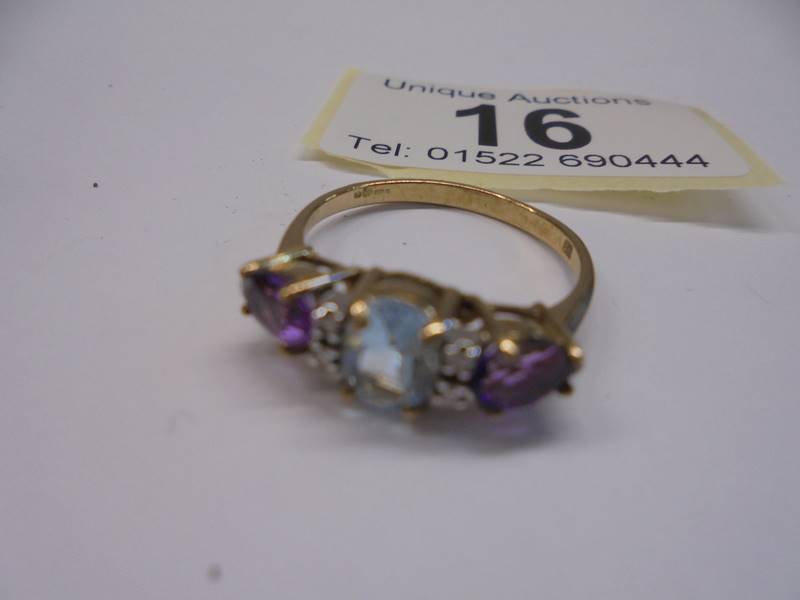 A topaz and diamond 9ct yellow gold ring, size P half, 2.3 grams. - Image 3 of 3