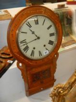 An American inlaid drop dial wall clock in working order, COLLECT ONLY.