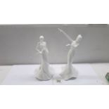 A pair of Coalport Music & Dance white figures by Neil Welch - Adagio and Madrigal.