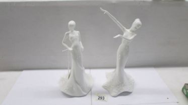A pair of Coalport Music & Dance white figures by Neil Welch - Adagio and Madrigal.