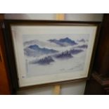 A framed and glazed fishing boat study - No. 1639, Mystical Mountains by Linchia Li. COLLECT ONLY.