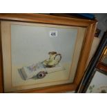 A pine framed and glazed still life watercolour, COLLECT ONLY.