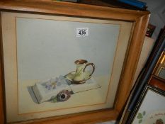 A pine framed and glazed still life watercolour, COLLECT ONLY.