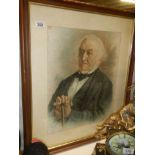 An early 20th century signed coloured engraving of an elderly gentleman, COLLECT ONLY.