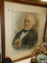 An early 20th century signed coloured engraving of an elderly gentleman, COLLECT ONLY.