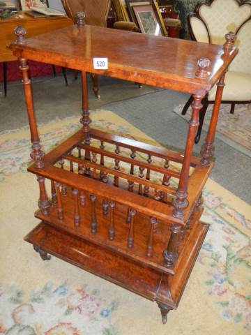 A Victorian burr walnut canterbury-whatnot in need of restoration, COLLECT ONLY.