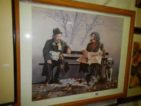 A framed and glazed print entitled 'The Trumps' signed L Bushkin. COLLECT ONLY.