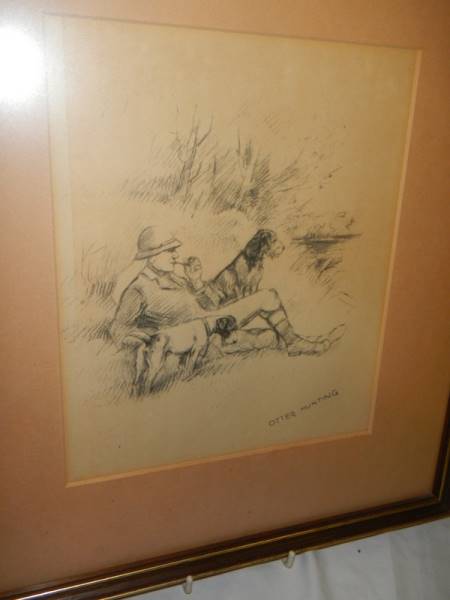 Two framed and glazed pencil drawings, 'Otter Hunting' and 'The Black Bitch', COLLECT ONLY. - Image 2 of 4