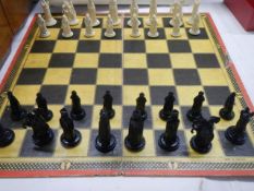 A chess set complete with board.