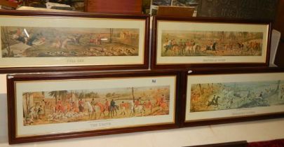 A framed and glazed good set of four hunting scenes. COLLECT ONLY.