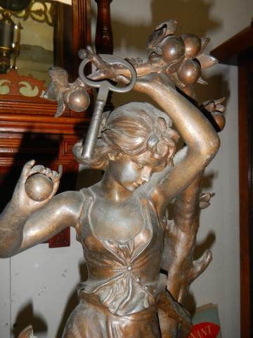 A late Victorian mantle clock surmounted female figure and with enamel dial, COLLECT ONLY. - Image 3 of 4