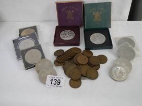 A mixed lot of coins and crowns including Churchill, Festival of Britain 1951 etc.,