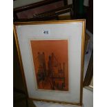 A framed and glazed study of a building (poss. pencil and charcoal) signed but indistinct, COLLECT