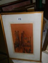A framed and glazed study of a building (poss. pencil and charcoal) signed but indistinct, COLLECT